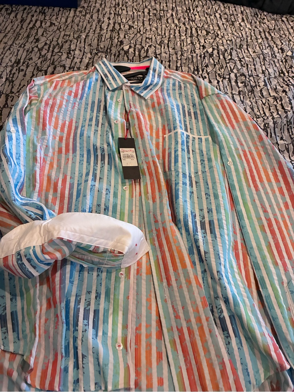 Mephisto Multicolor Striped Cotton Button-Down Shirt - Blue Green Orange